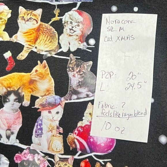 NoraCora Holiday Christmas Tree Cat Print Black Top T-Shirt M Gold snowflakes - Picture 5 of 10
